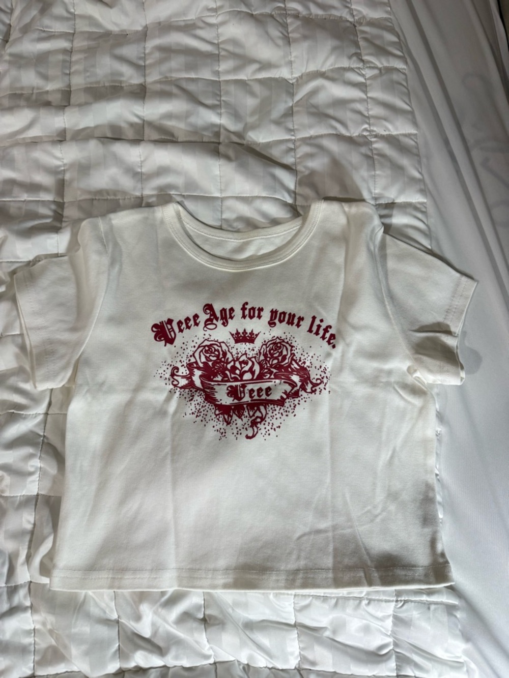 White and Red Graphic Tee with Heart Print- NEW!